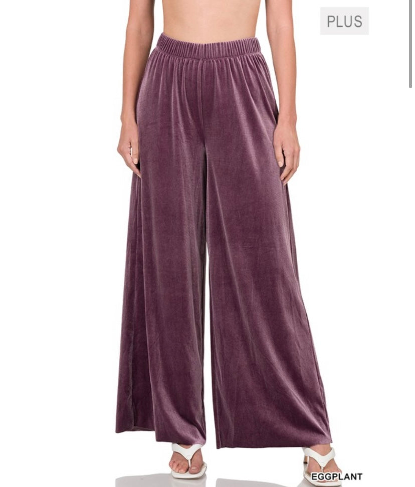 Eggplant Plus Size Velvet Wide Leg Pants