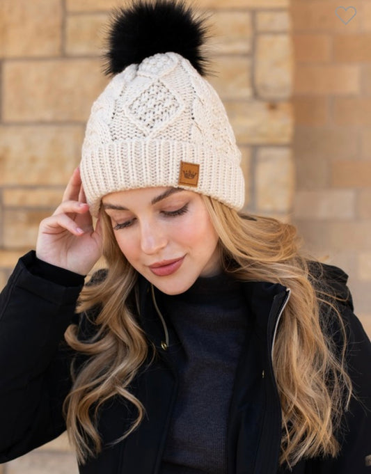 Ivory Knit Hat with Pom