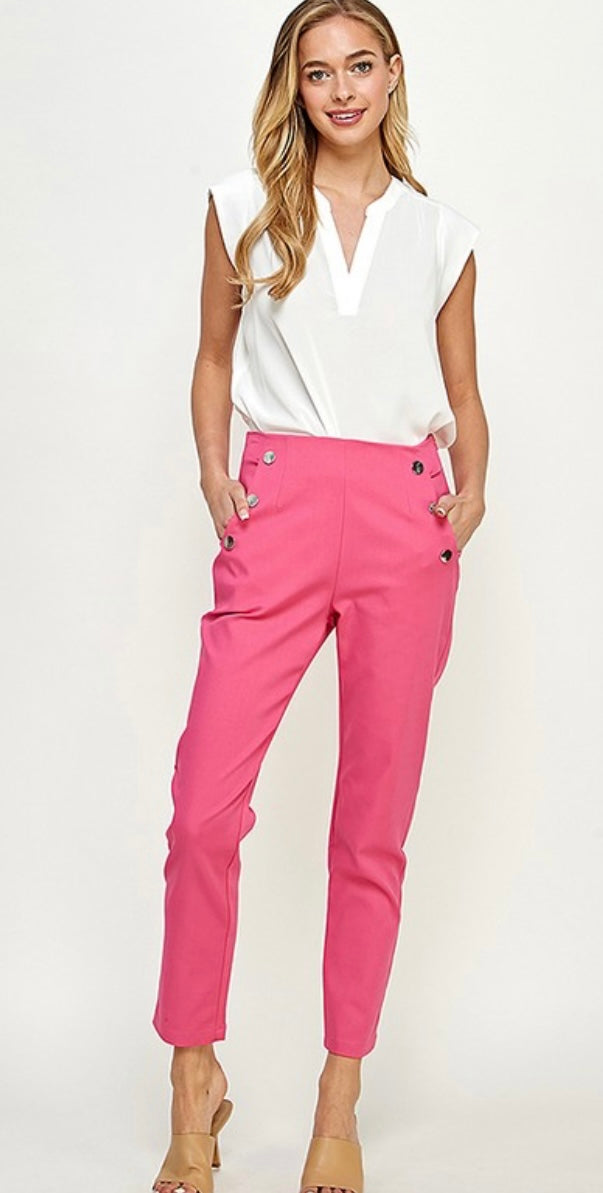 High Waisted Pants with Button Detail