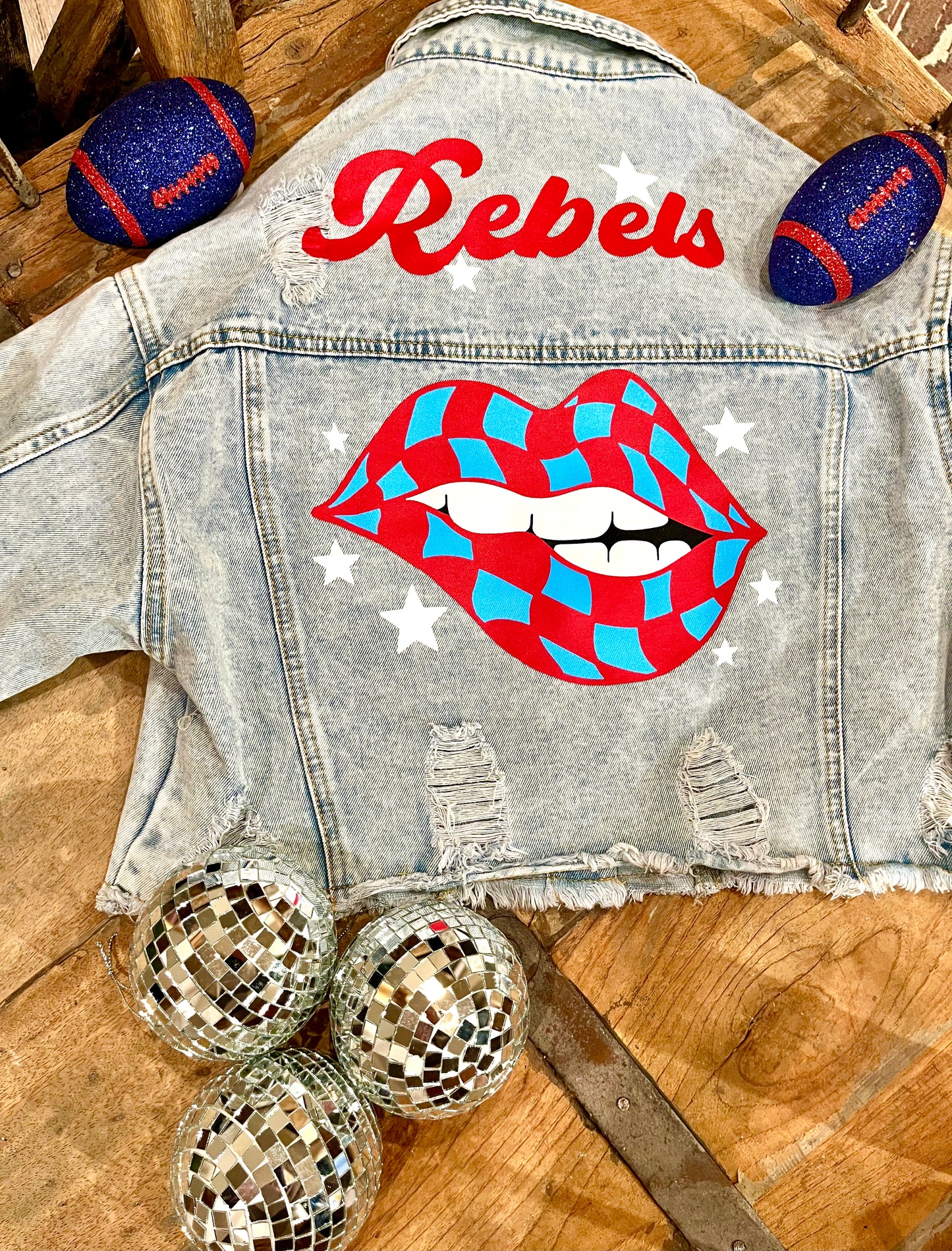 Ole Miss “Rebel” Checkered Lips Jean Jacket