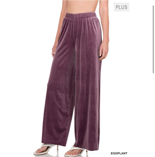 Eggplant Plus Size Velvet Wide Leg Pants