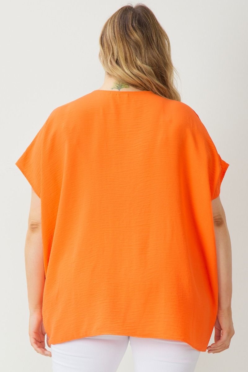 Solid Short Sleeve V-Neck Orange