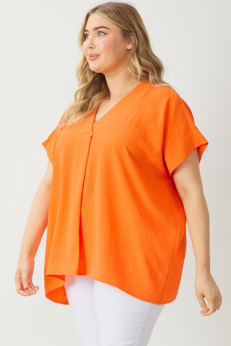 Solid Short Sleeve V-Neck Orange