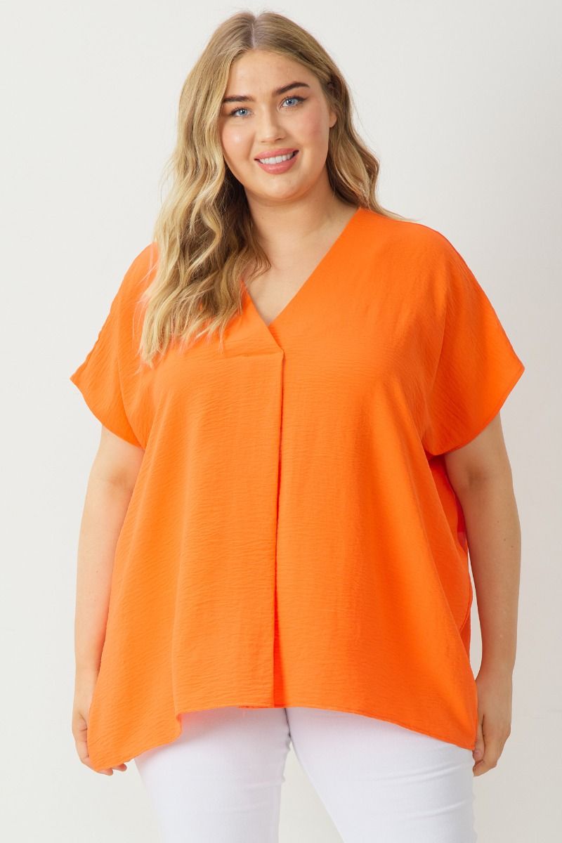 Solid Short Sleeve V-Neck Orange