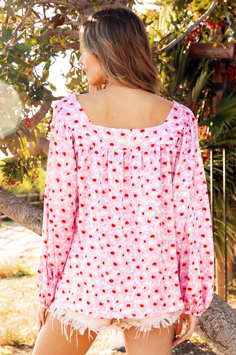 Pink/White Dainty Floral Square Neck Top